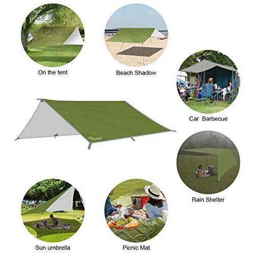  Ryaco Camping Zeltplane, 3m x 3m Tarp fuer Hangematte, wasserdicht Leicht Kompakt Zeltunterlage Picknickdecke Hammock fuer Camping Outdoor Plane fuer Ourdoor Camping MEHRWEG