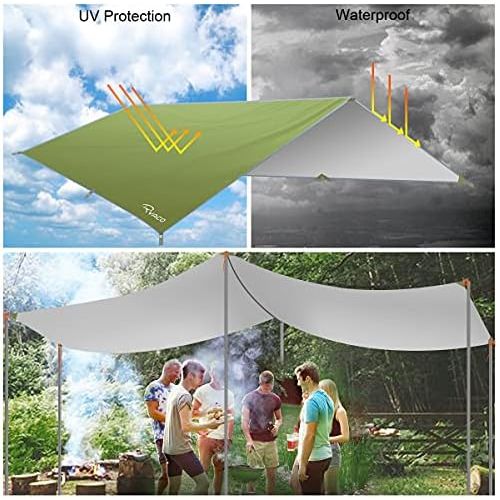  Ryaco Camping Zeltplane, 3m x 3m Tarp fuer Hangematte, wasserdicht Leicht Kompakt Zeltunterlage Picknickdecke Hammock fuer Camping Outdoor Plane fuer Ourdoor Camping MEHRWEG