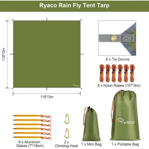  Ryaco Camping Zeltplane, 3m x 3m Tarp fuer Hangematte, wasserdicht Leicht Kompakt Zeltunterlage Picknickdecke Hammock fuer Camping Outdoor Plane fuer Ourdoor Camping MEHRWEG