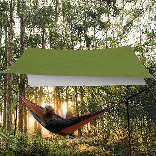  Ryaco Camping Zeltplane, 3m x 3m Tarp fuer Hangematte, wasserdicht Leicht Kompakt Zeltunterlage Picknickdecke Hammock fuer Camping Outdoor Plane fuer Ourdoor Camping MEHRWEG