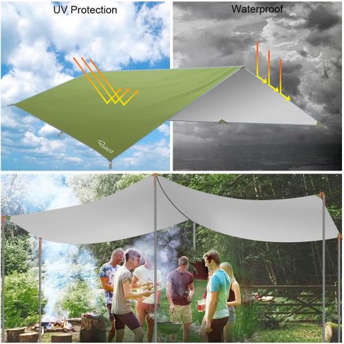  Ryaco Camping Zeltplane, 3m x 3m Tarp fuer Hangematte, wasserdicht Leicht Kompakt Zeltunterlage Picknickdecke Hammock fuer Camping Outdoor Plane fuer Ourdoor Camping MEHRWEG