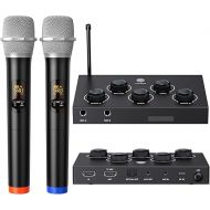 DIGITNOW!Portable Karaoke Microphone Mixer System Set, with Dual UHF Wireless Mic, HDMI-ARC/Optical/AUX & HDMI In/Out in Singing Receiver for Smart TV, PC, KTV, Home Theater, Amplifier, Speaker