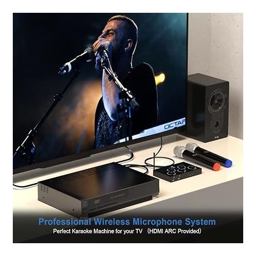  DIGITNOW!Portable Karaoke Microphone Mixer System Set, with Dual UHF Wireless Mic, HDMI-ARC/Optical/AUX & HDMI In/Out in Singing Receiver for Smart TV, PC, KTV, Home Theater, Amplifier, Speaker