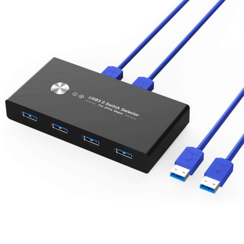  [아마존 핫딜]  [아마존핫딜]Rybozen USB 3.0 Switch fuer 4-USB Teilen 2-PCs, 2-In 4-Out Umschalter mit 2 USB Kabel fuer Drucker, Scanner, Tastatur, USB Sticks, Festplatten, Maus