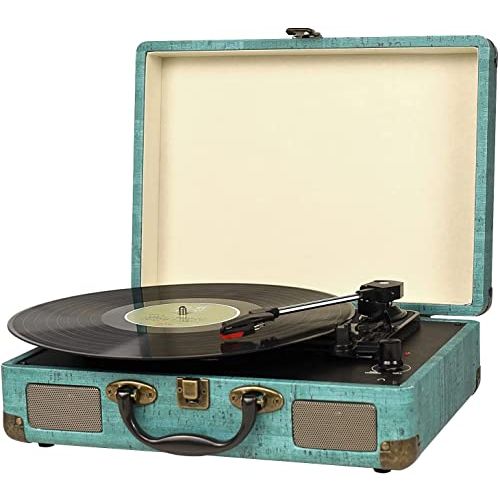  Rybozen Suitcase Vinyl Player Bluetooth Turntable Vinyl Record Player with Speakers 3 Speed Belt Driven Vintage Record Player Vinyl Turntable for Entertainment AUX in RCA Out Headphone Jac