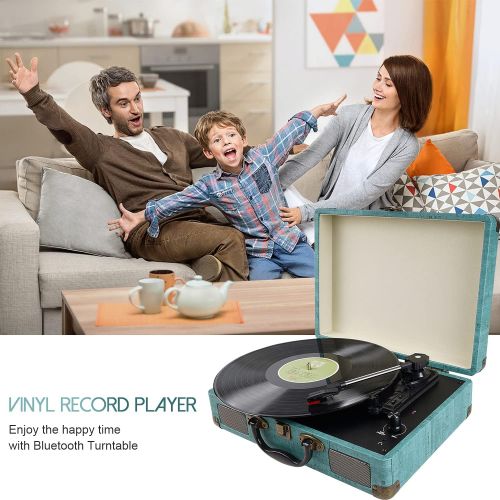  Rybozen Suitcase Vinyl Player Bluetooth Turntable Vinyl Record Player with Speakers 3 Speed Belt Driven Vintage Record Player Vinyl Turntable for Entertainment AUX in RCA Out Headphone Jac