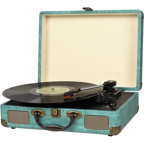  Rybozen Suitcase Vinyl Player Bluetooth Turntable Vinyl Record Player with Speakers 3 Speed Belt Driven Vintage Record Player Vinyl Turntable for Entertainment AUX in RCA Out Headphone Jac