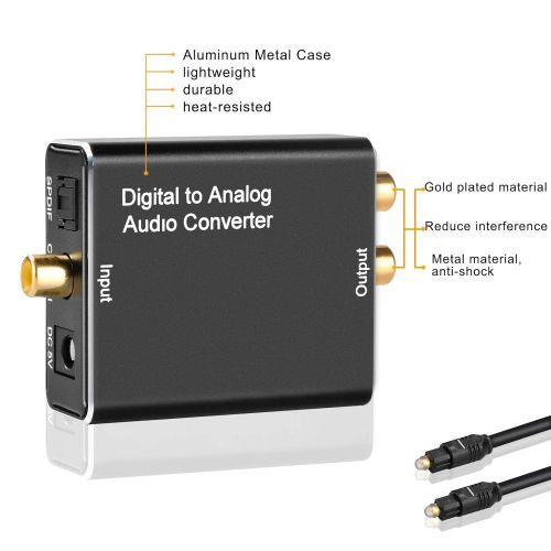  Rybozen 192kHz Digital to Analog Audio Converter- Aluminum Optical to RCA with Optical Cable &Power Adapter, Digital SPDIF TOSLINK to Stereo L/R and 3.5mm Jack DAC Converter for PS4 Xbox H