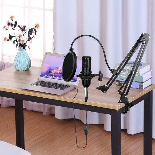  [아마존베스트]Rybozen Multipurpose Condenser Microphone Bundle Kit, Professional Cardioid Studio Mic Set with Mic Suspension Scissor Arm Stand Shock Mount for Recording Podcasting Karaoke Gaming Streami