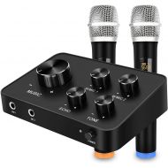 [아마존베스트]Rybozen Portable Karaoke Microphone Mixer System Set, with Dual UHF Wireless Mic, HDMI & AUX In/Out for Karaoke, Home Theater, Amplifier, Speaker
