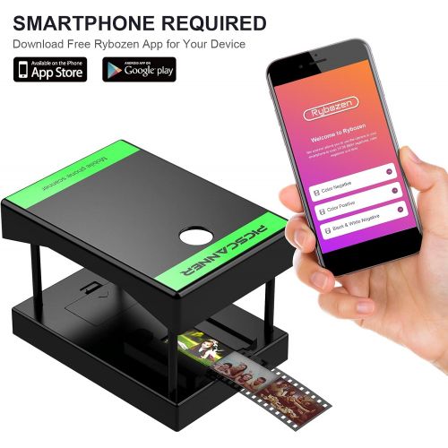  [아마존베스트]Rybozen Slide scanner, scan and save your 24 x 36 mm negatives and slides with your smartphone camera. Can be used for all types of 35 mm films (2 AA batteries are sold separately)