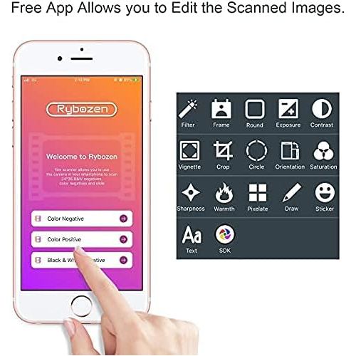  [아마존베스트]Rybozen Slide scanner, scan and save your 24 x 36 mm negatives and slides with your smartphone camera. Can be used for all types of 35 mm films (2 AA batteries are sold separately)