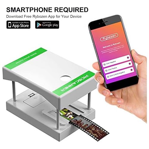  [아마존베스트]Rybozen Slide scanner, scan and save your 24 x 36 mm negatives and slides with your smartphone camera. Can be used for all types of 35 mm films (2 AA batteries are sold separately)