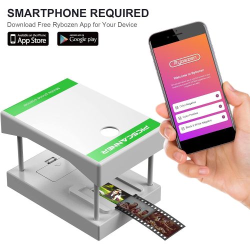  [아마존베스트]Rybozen Slide scanner, scan and save your 24 x 36 mm negatives and slides with your smartphone camera. Can be used for all types of 35 mm films (2 AA batteries are sold separately)