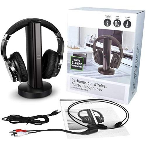  [아마존베스트]Rybozen TV Wireless Headphones, Over-Ear Wireless Headphones with 2.4 GHz Digital Charging Station for TV, HiFi DVD, Transmitter with Optical and Aux Port