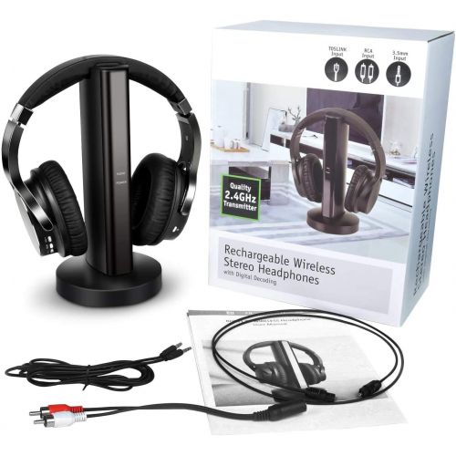  [아마존베스트]Rybozen TV Wireless Headphones, Over-Ear Wireless Headphones with 2.4 GHz Digital Charging Station for TV, HiFi DVD, Transmitter with Optical and Aux Port