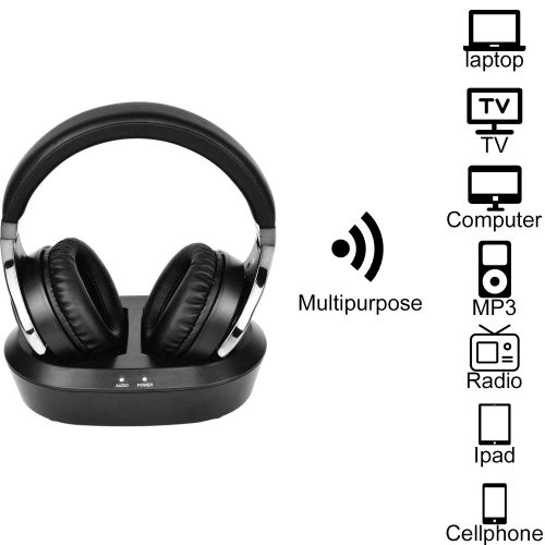  Rybozen Wireless TV Headphone 2.4G Digital RF Transmitter Charging Dock, Hi-Fi Over-Ear Cordless Headset with RCA and 3.5MM Connection, for Watching Home TV Games Computer Radio