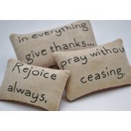 /RyensMarketplace Christian Decorative Pillows, Hand Embroidered Primitive Bowl Fillers, Pray Without Ceasing, Give Thanks, Bible Verse Scripture, Gingham