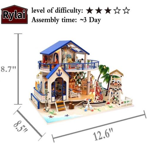  Rylai Architecture Model Building Kits with Furniture LED Music Box Miniature Wooden Dollhouse Legend of The Blue Sea Series 3D Puzzle Challenge
