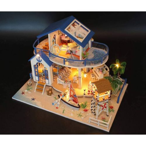  Rylai Architecture Model Building Kits with Furniture LED Music Box Miniature Wooden Dollhouse Legend of The Blue Sea Series 3D Puzzle Challenge