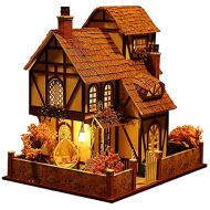 Rylai DIY Miniature Dollhouse Kit with Music Box 3D Puzzle Challenge for Adult (Flower Town)