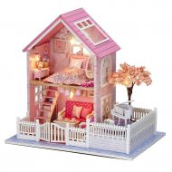 Rylai 3D Puzzles Wooden Handmade Miniature Dollhouse DIY Kit w/ Light-Pink Cherry Blossoms Series Dollhouses Accessories Dolls Houses with Furniture & LED & Music Box Best Xmas Gif