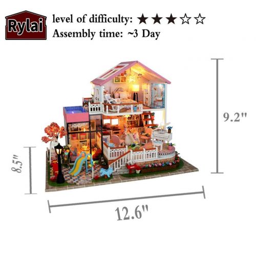  Rylai 3D Puzzles Wooden Handmade Miniature Dollhouse DIY Kit w/ Light-Sweet Words Series Dollhouses Accessories Dolls Houses with Furniture & LED & Music Box Best Xmas Gift for Wom