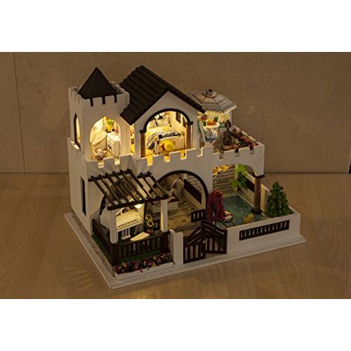  Rylai 3D Puzzles Wooden Handmade Miniature Dollhouse DIY Kit w/ Light -My Dream Castle Series Dollhouses Accessories Dolls Houses with Furniture & LED & Music Box Best Xmas Gift