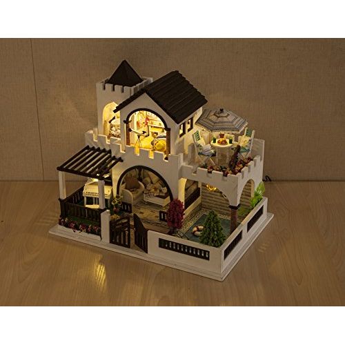  Rylai 3D Puzzles Wooden Handmade Miniature Dollhouse DIY Kit w/ Light -My Dream Castle Series Dollhouses Accessories Dolls Houses with Furniture & LED & Music Box Best Xmas Gift