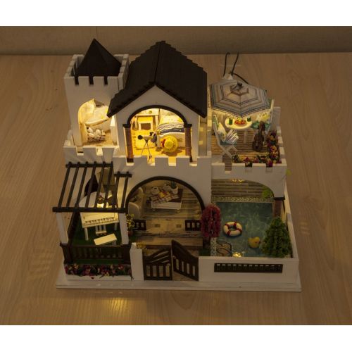  Rylai 3D Puzzles Wooden Handmade Miniature Dollhouse DIY Kit w/ Light -My Dream Castle Series Dollhouses Accessories Dolls Houses with Furniture & LED & Music Box Best Xmas Gift