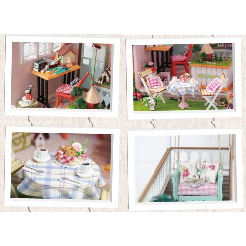  Rylai 3D Puzzles Wooden Handmade Miniature Dollhouse DIY Kit w/ Light -Dreamland Series Dollhouses Accessories Dolls Houses with Furniture & LED & Music Box Best Xmas Gift for Wome