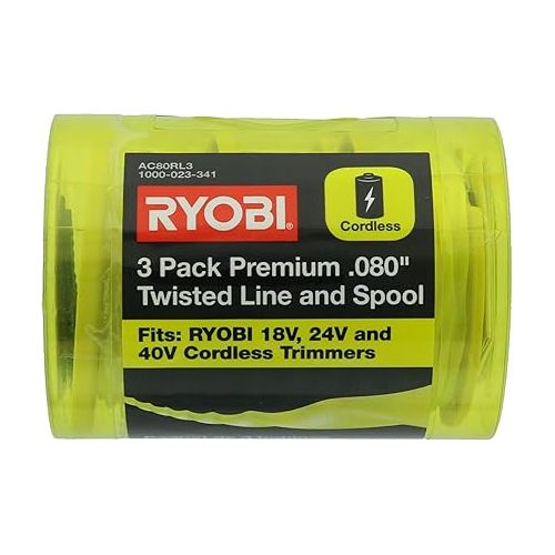  Ryobi One PLUS+ AC80RL3 OEM .080 Inch Twisted Line and Spool Replacement for Ryobi 18v, 24v, and 40v Cordless Trimmers (3 Pack)