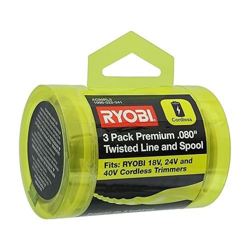  Ryobi One PLUS+ AC80RL3 OEM .080 Inch Twisted Line and Spool Replacement for Ryobi 18v, 24v, and 40v Cordless Trimmers (3 Pack)