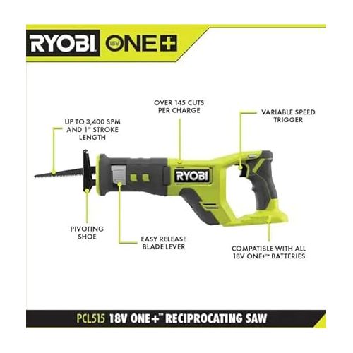  RYOBI ONE+ 18V Cordless Reciprocating Saw (Tool Only), PCL515B