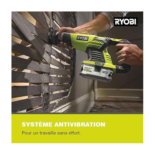  RYOBI - Reciprocating Saw 18V ONE+ (without Battery or Charger) - Blade Stroke 22 mm - Cutting Capacity 18 cm - Adjustable Shoe, Gripzone Grip, Anti-Vibration - Blade Change without Tool - RRS1801M