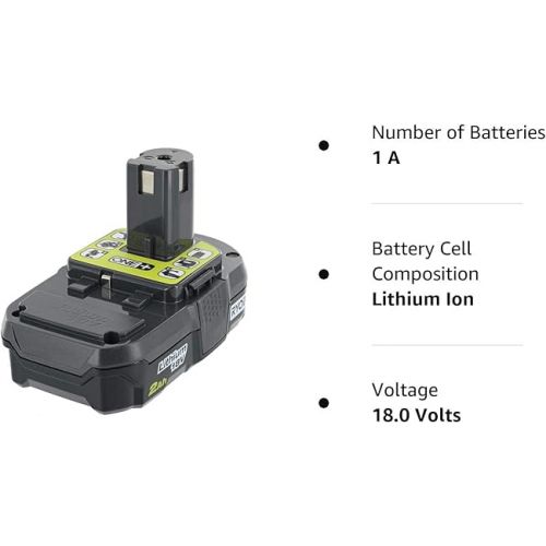  Ryobi P190 2.0 Amp Hour Compact 18V Lithium Ion Battery w/ Cold Weather Performance and (Charger Not Included / Battery Only)