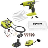 RYOBI 18V ONE+ 2-Tool Kit - Rotary Tool with Accessorie kit, Ryobi Glue Gun. Comes with Battery and Charger, 13.5 X 7.75 X 7.75 (PCL1205K1)