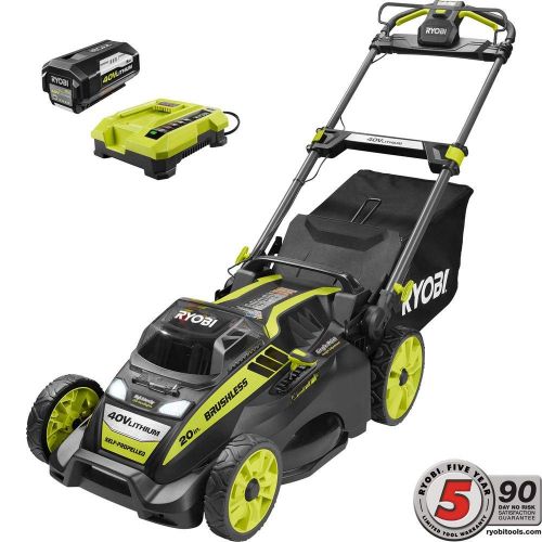 Ryobi. 20 RY40190 40-Volt Brushless Lithium-Ion Cordless Battery Self Propelled Lawn Mower with 5.0 Ah Battery and Charger Included