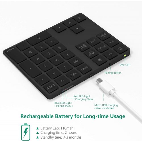  [아마존베스트]Rytaki Bluetooth Numeric Keypad 34 Keys Wireless Bluetooth Number Pad Rechargeable Keyboard Numeric Keyboard for Computer Laptop Tablet Phone iPad Compatible with Mac Book Windows