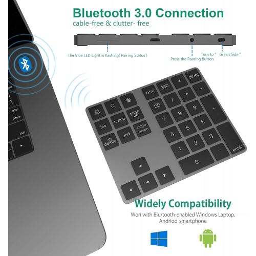  [아마존베스트]Rytaki Bluetooth Numeric Keypad 34 Keys Wireless Bluetooth Number Pad Rechargeable Keyboard Numeric Keyboard for Computer Laptop Tablet Phone iPad Compatible with Mac Book Windows