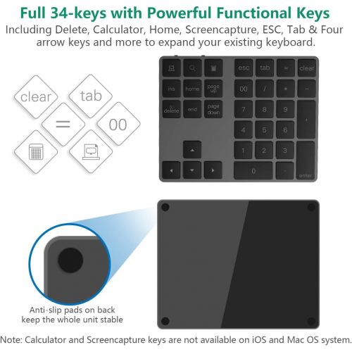  [아마존베스트]Rytaki Bluetooth Numeric Keypad 34 Keys Wireless Bluetooth Number Pad Rechargeable Keyboard Numeric Keyboard for Computer Laptop Tablet Phone iPad Compatible with Mac Book Windows