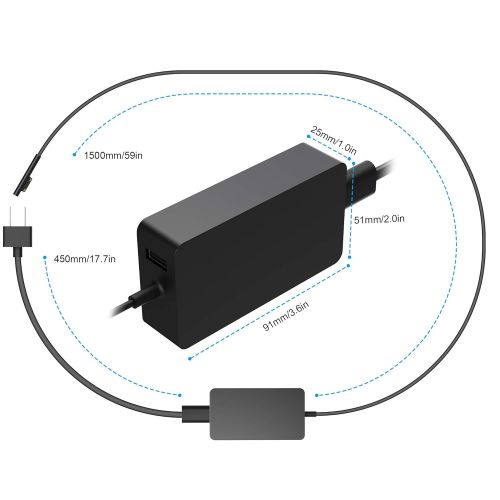  Rytaki 65W Microsoft Surface Book & Surface Pro 4 Charger, 65W 15V 4A Power Adapter for Windows Tablet Surface Book 2 & Surface Pro 6 Pro 5 Pro 4 & Surface Laptop with 5V 1A U