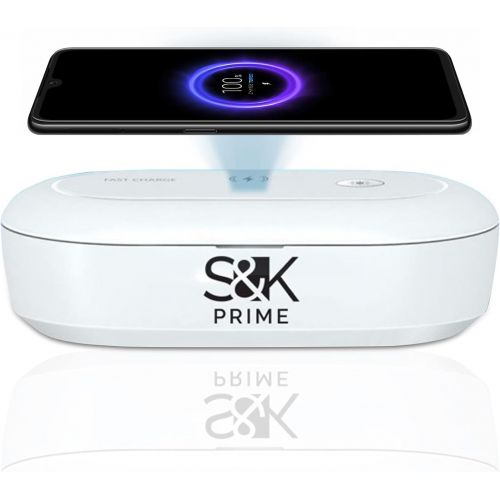  S&K Prime Smart Cell Phone Sanitizer Box, Wireless Phone Charger Device, Cleaning Box with UV Light and Aromatherapy Diffuser, Portable Smartphone, Watch, Toothbrush, Hair Brush and Accessor