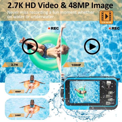  [아마존베스트]S & P Safe and Perfect Underwater Camera Full HD 2.7K 48MP Waterproof Camera for Snorkeling Dual Screen Waterproof Camera Digital with Self-Timer and 16X Digital Zoom (WPC-1)