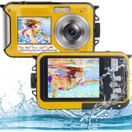 [아마존베스트]S & P Safe and Perfect Underwater Camera Full HD 2.7K 48MP Waterproof Camera for Snorkeling Dual Screen Waterproof Camera Digital with Self-Timer and 16X Digital Zoom (Yellow)