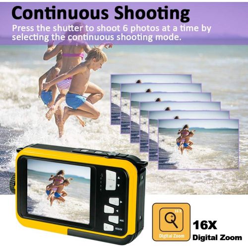 [아마존베스트]S & P Safe and Perfect Underwater Camera Full HD 2.7K 48MP Waterproof Camera for Snorkeling Dual Screen Waterproof Camera Digital with Self-Timer and 16X Digital Zoom (Yellow)