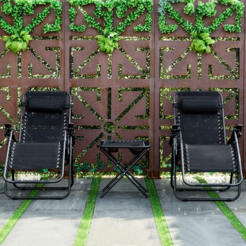  S AFSTAR Folding Zero Gravity Lounge Chair Set, 3 PCS Outdoor Recliners w/Removable Headrest and Portable Table for Balcony Patio Poolside (Black)