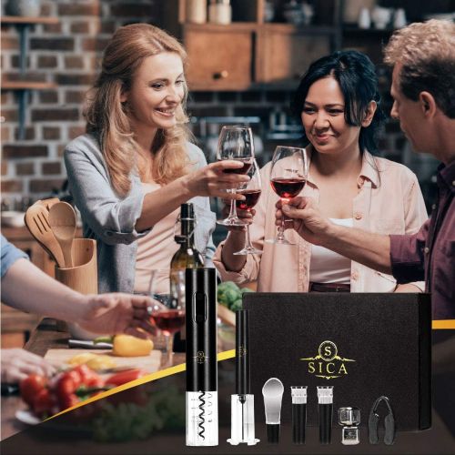  [아마존베스트]Electric Wine Opener, SICA Cordless Bottle Opener, 2PCS Opener includes Automatic Wine Opener, Air Pressure Wine Opener. 2 Vacuum Stoppers, Wine Aerator Pourer, Foil Cutter, 2PCS R