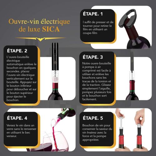  [아마존베스트]Electric Wine Opener, SICA Cordless Bottle Opener, 2PCS Opener includes Automatic Wine Opener, Air Pressure Wine Opener. 2 Vacuum Stoppers, Wine Aerator Pourer, Foil Cutter, 2PCS R