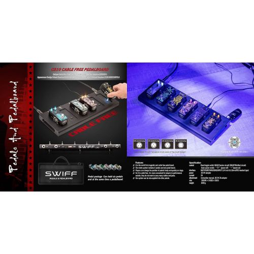  S SWIFF SWIFF Rock Style Cable Free Guitar Multi Effects Pedal Board Outdoor Music Guitar Pedalboard with 6pcs Digital Pedals - Compressor Distortion Overdrive Chorus Delay Reverb etc.